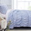 Benjara BM219399 Fabric King Size Quilt Set with Pleated and Ruffled Details, Blue