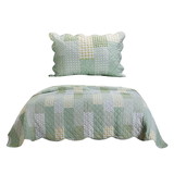 Benjara BM219433 Reversible Fabric Twin Size Quilt Set with Geometric Pattern Motif, Green