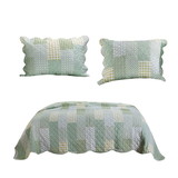 Benjara BM219434 Reversible Fabric Queen Size Quilt Set with Geometric Pattern Motifs, Green