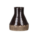 Benjara BM219645 Ceramic Vase with Gloss Finish and Banded Tribal Bottom, Set of 2, Brown