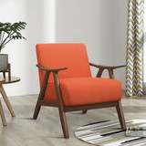 Benjara BM219776 Fabric Upholstered Accent Chair with Curved Armrests, Orange