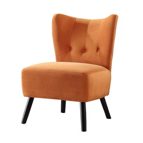 Benjara BM219780 Upholstered Armless Accent Chair with Flared Back and Button Tufting, Orange