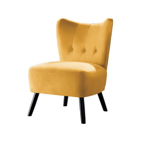 Benjara BM219781 Upholstered Armless Accent Chair with Flared Back and Button Tufting, Yellow