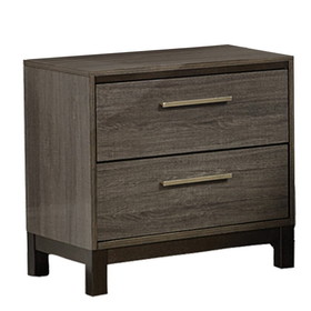 Benjara BM219894 2 Drawer Wooden Frame Nightstand with Straight Legs, Gray and Brown