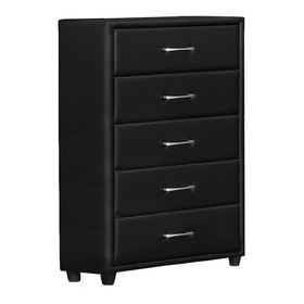 Benjara BM219899 5 Drawer Leatherette Wooden Frame Chest with Tapered legs, Black