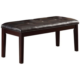 Benjara BM219900 Button Tufted Faux Leather Upholstered Wooden Bench, Espresso Brown