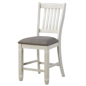 Benjara BM219963 Wooden Counter Height Chair with Slatted Back, Set of 2, Antique White