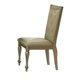 Benjara BM219999 Wooden Side Chair with Crystal Tufted Leatherette Backrest, Gold