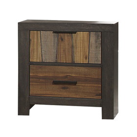 Benjara BM220027 Plank Style 2 Drawer Wooden Nightstand with Metal Bar Handles, Brown