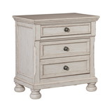 Benjara BM220093 Cottage 2 Drawer Nightstand with Molded Details and Bun feet, Antique White