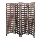 Benjara BM220190 4 Panel Wooden Room Divider with Horizontal Planks, Brown