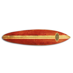 Benjara BM220206 Wooden Surfboard Shaped Wall Art with Mounting Hardware, Brown and Red