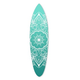 Benjara BM220212 Wooden Surfboard Wall Art with Medallion Print, Blue and White