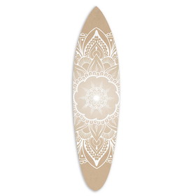 Benjara BM220213 Wooden Surfboard Wall Art with Medallion Print, Brown and White