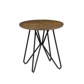 Benjara BM220245 Dual Tone Round Wooden End Table with Metal Hairpin Legs, Brown and Black