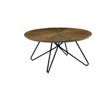 Benjara BM220246 Dual Tone Round Wooden Coffee Table with Metal Hairpin Legs, Brown and Black