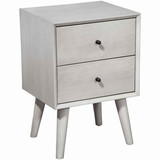 Benjara BM220516 Mid Century Modern Wooden Nightstand with 2 Drawers and Slanted Legs, Gray