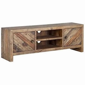Benjara BM220530 Wooden TV Console with 2 Cabinets and Open Center Shelf, Weathered Brown
