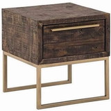 Benjara BM220531 Wooden Lamp Table with 1 Storage Drawer and Metal Base, Brown and Gold
