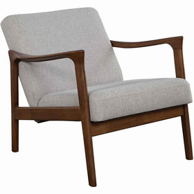 Benjara BM220535 Fabric Upholstered Mid Century Wooden Lounge Chair, Gray and Brown