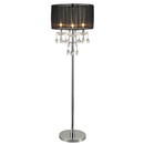 Benjara BM220568 Round Fabric Wrapped Floor Lamp with Crystal Inlay, Gray and Silver - BM220568