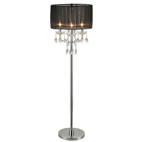 Benjara BM220568 Round Fabric Wrapped Floor Lamp with Crystal Inlay, Gray and Silver - BM220568