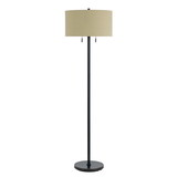 Benjara BM220846 Metal Body Floor Lamp with Fabric Drum Shade and Pull Chain Switch, Black