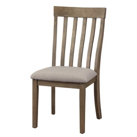Benjara BM220889 Vertical Slatted Curved Side Chair with Fabric Seat, Set of 2, Brown and Gray