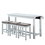 Benjara BM220895 1 Drawer Counter Height Table with Backless Stools, Set of 4, White and Gray