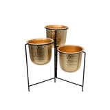 Benjara BM220973 3 Conjoined Hammered Metal Planter with Stands, Gold and Black