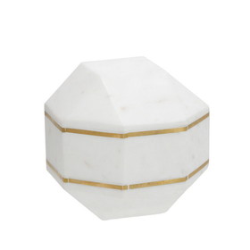 Benjara BM221017 6 Inches Marble Frame Octagonal Orb with Stable Base, White