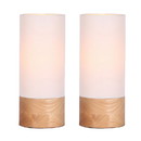 Benjara BM221063 Cylindrical Wooden Cannister Table Lamp, Set of 2, White and Brown