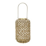 Benjara BM221090 Cylindrical Rattan Lantern with Metal Frame and Handle, Large, Brown and Gold