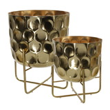 Benjara BM221118 Metal Planter with Hammered Details and X shape Base, Seat of 2, Gold