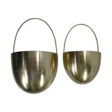 Benjara BM221122 Oval Shape Metal Wall Planter with Attached Hanger, Set of 2, Gold