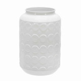 Benjara BM221164 Metal Jar Design Vase with Embossed Spotted Design, White
