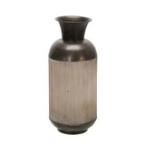 Benjara BM221171 15 Inch Metal Jar with Wooden Accent and Flared Opening, Black and Brown