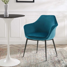 Benjara BM221193 Velvet Upholstered Dining Chair with Padded Seat, Blue