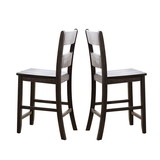 Benjara BM221385 Wooden Counter Height Side Chair with Ladder Backrest, Set of 2, Dark Brown