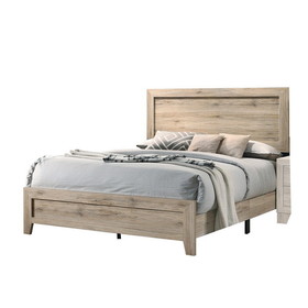 Benjara BM221446 Wooden Eastern King Bed with Grains and Knots, Natural Brown