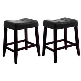 Benjara BM221549 Wooden Stools with Saddle Seat and Button Tufts, Set of 2, Black and Brown