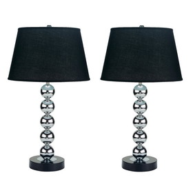 Benjara BM221556 Metal Table Lamp with Fabric Drum Shade, Set of 2, Black and Silver