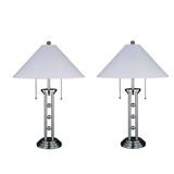Benjara BM221563 26 Inch Modern Metal Table Lamp, 3 Orbs, Pull Chain, Set of 2, Silver