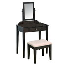 Benjara BM221617 Wood and Fabric Vanity Set with Tilting Vertical Mirror, Brown and White