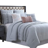 Benjara BM222753 Valletta 8 Piece Queen Comforter Set with Embroidery and Pleats The Urban Port, Gray