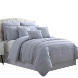Benjara BM222755 Assisi 8 Piece Queen Comforter Set with Reverse Pleats and Lace The Urban Port, Gray