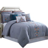 Benjara BM222759 Odense 8 Piece Queen Comforter Set with Floral Embroidery The Urban Port, Multicolor