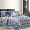 Benjara BM222762 Constanta 8 Piece King Comforter Set with Floral Print The Urban Port, Blue and White