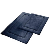 Benjara BM222845 Nantes 2 Piece Fabric Bath Mat with Non Slippery Back The Urban Port, Dark Blue