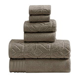 Benjara BM222855 Granada 6 Piece Towel Set with Jacquard Stripe Pattern The Urban Port, Taupe Brown
